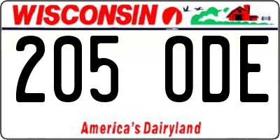 WI license plate 205ODE