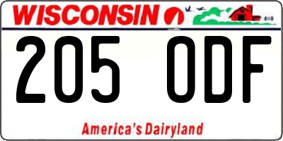 WI license plate 205ODF