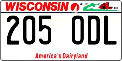 WI license plate 205ODL