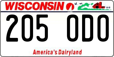 WI license plate 205ODO