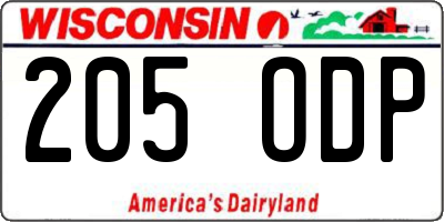 WI license plate 205ODP