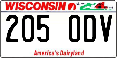 WI license plate 205ODV