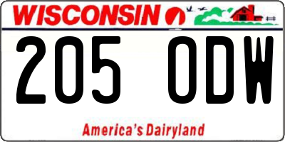 WI license plate 205ODW