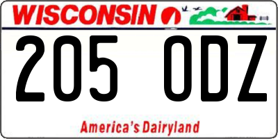 WI license plate 205ODZ