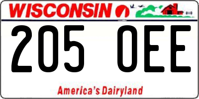 WI license plate 205OEE