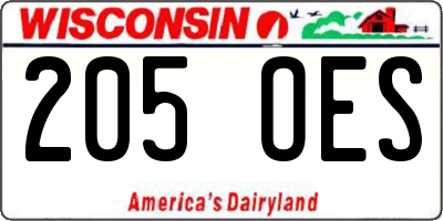 WI license plate 205OES