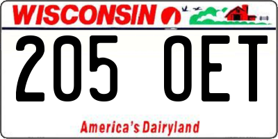 WI license plate 205OET
