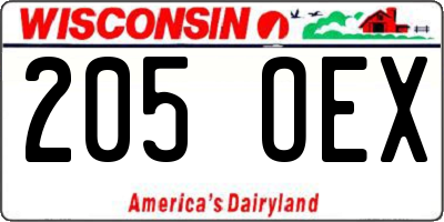 WI license plate 205OEX