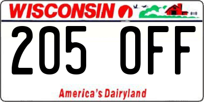 WI license plate 205OFF