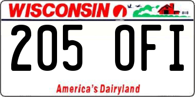 WI license plate 205OFI