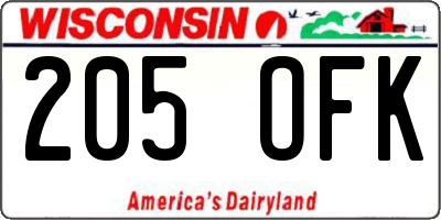 WI license plate 205OFK