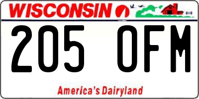 WI license plate 205OFM