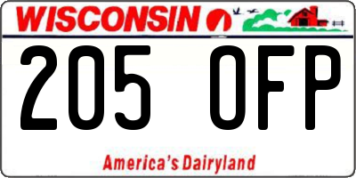 WI license plate 205OFP