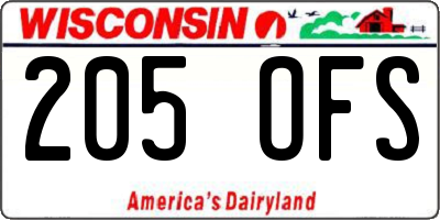 WI license plate 205OFS