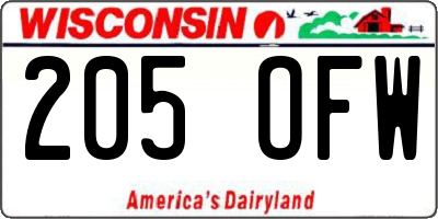 WI license plate 205OFW