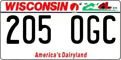 WI license plate 205OGC