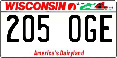 WI license plate 205OGE