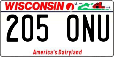 WI license plate 205ONU