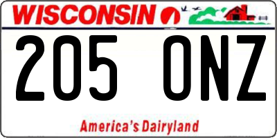 WI license plate 205ONZ