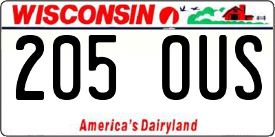 WI license plate 205OUS