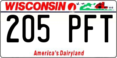 WI license plate 205PFT
