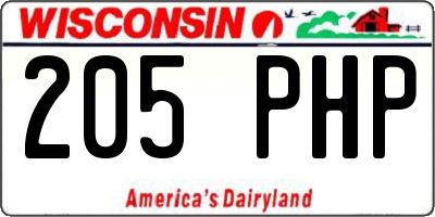 WI license plate 205PHP