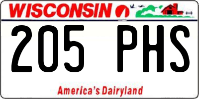 WI license plate 205PHS