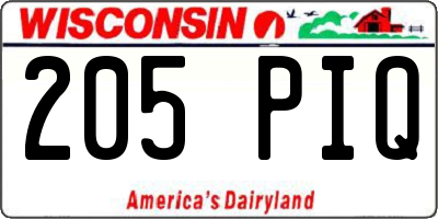 WI license plate 205PIQ