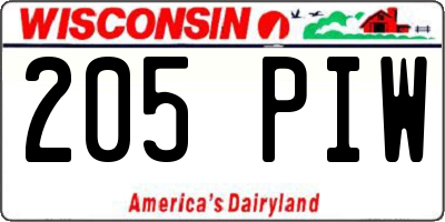 WI license plate 205PIW