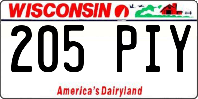 WI license plate 205PIY