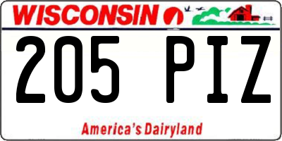 WI license plate 205PIZ