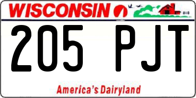 WI license plate 205PJT