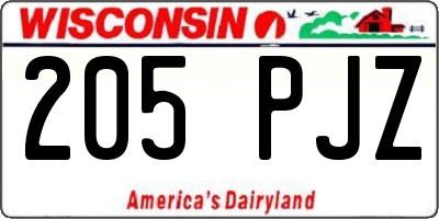 WI license plate 205PJZ