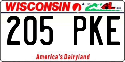 WI license plate 205PKE