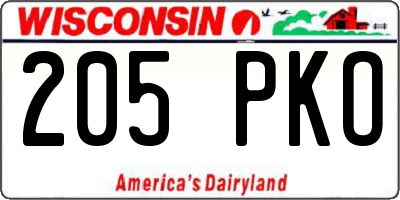 WI license plate 205PKO