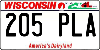 WI license plate 205PLA