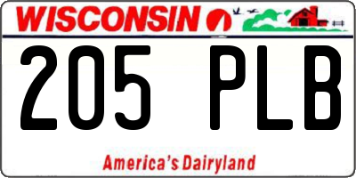 WI license plate 205PLB