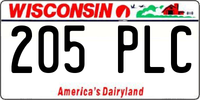 WI license plate 205PLC