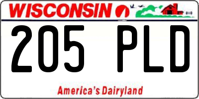 WI license plate 205PLD