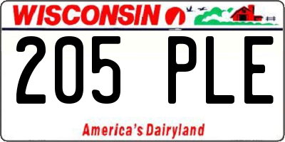 WI license plate 205PLE