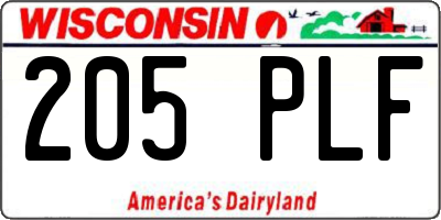 WI license plate 205PLF