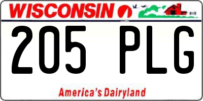WI license plate 205PLG