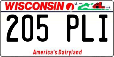 WI license plate 205PLI