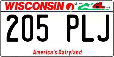 WI license plate 205PLJ