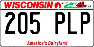 WI license plate 205PLP