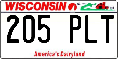 WI license plate 205PLT