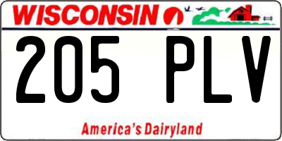 WI license plate 205PLV