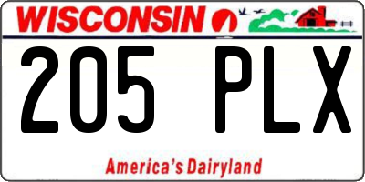 WI license plate 205PLX