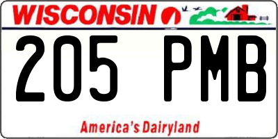 WI license plate 205PMB