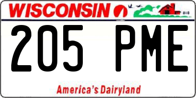 WI license plate 205PME